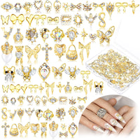 100 Pcs Gold Nail Charms for Acrylic Nails Gold Nail Rhinestones 3D Nail Charms Heart Nail Gems Luxury Decor Diamonds for Nail Art Shiny Nail Stones Beauty Nail Design Crystals for DIY Women Nail