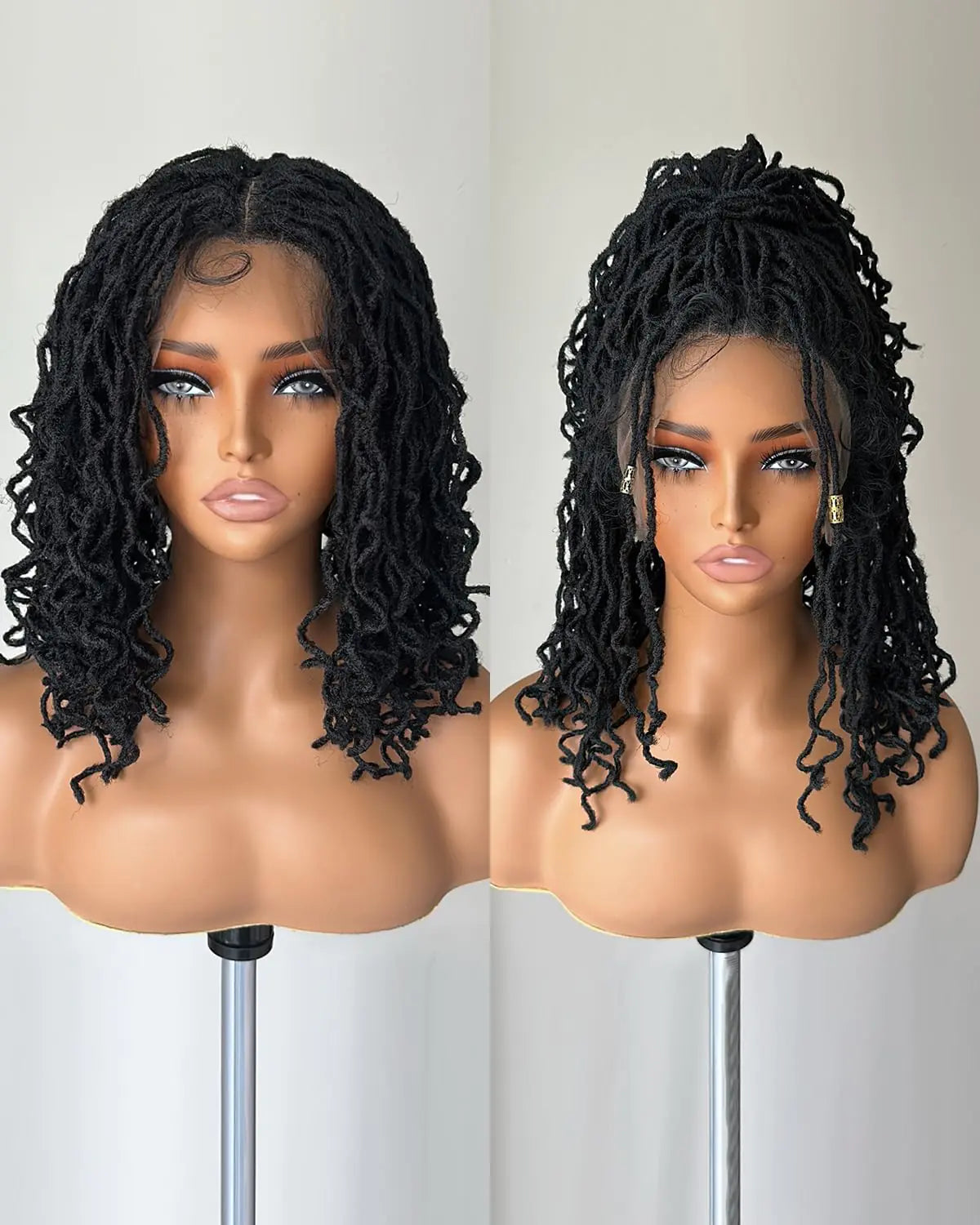 Braided Wig - Faux Locs -  for Women. Embroidered Full Lace Front Braided Wig with Baby Hair, 14 Inches