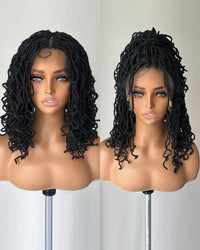 Braided Wig - Faux Locs -  for Women. Embroidered Full Lace Front Braided Wig with Baby Hair, 14 Inches