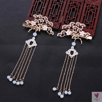 1 Pair Chinese Hanfu Hair Accessories - Red Flower Hairpins for Women & Girls, Vintage Dress Headwear