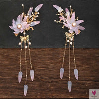 1 Pair Chinese Hanfu Hair Accessories - Red Flower Hairpins for Women & Girls, Vintage Dress Headwear