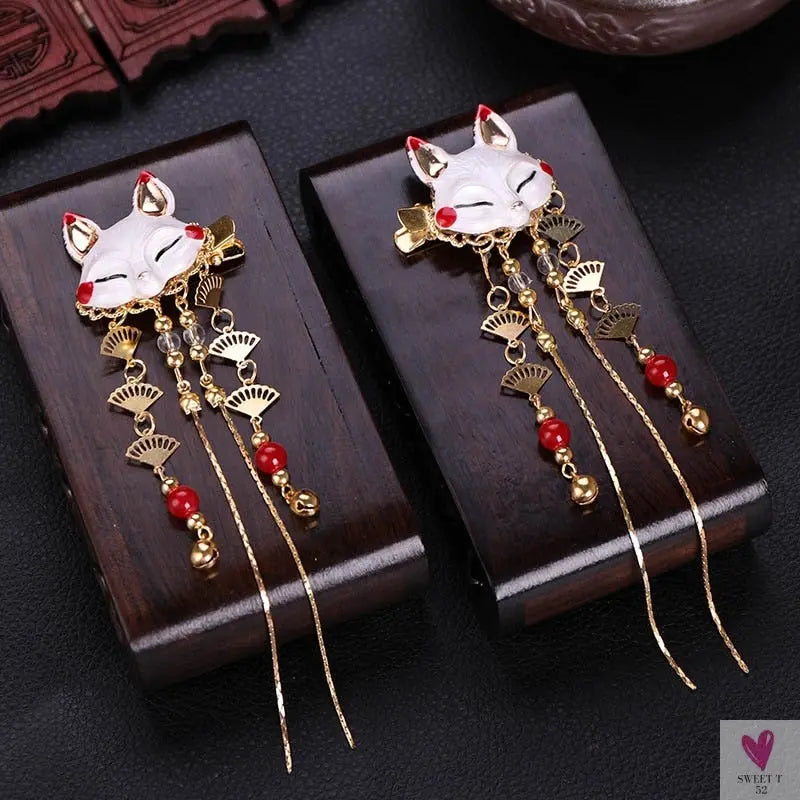 1 Pair Chinese Hanfu Hair Accessories - Red Flower Hairpins for Women & Girls, Vintage Dress Headwear