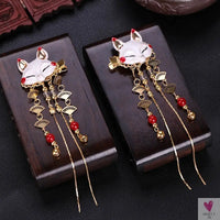 1 Pair Chinese Hanfu Hair Accessories - Red Flower Hairpins for Women & Girls, Vintage Dress Headwear