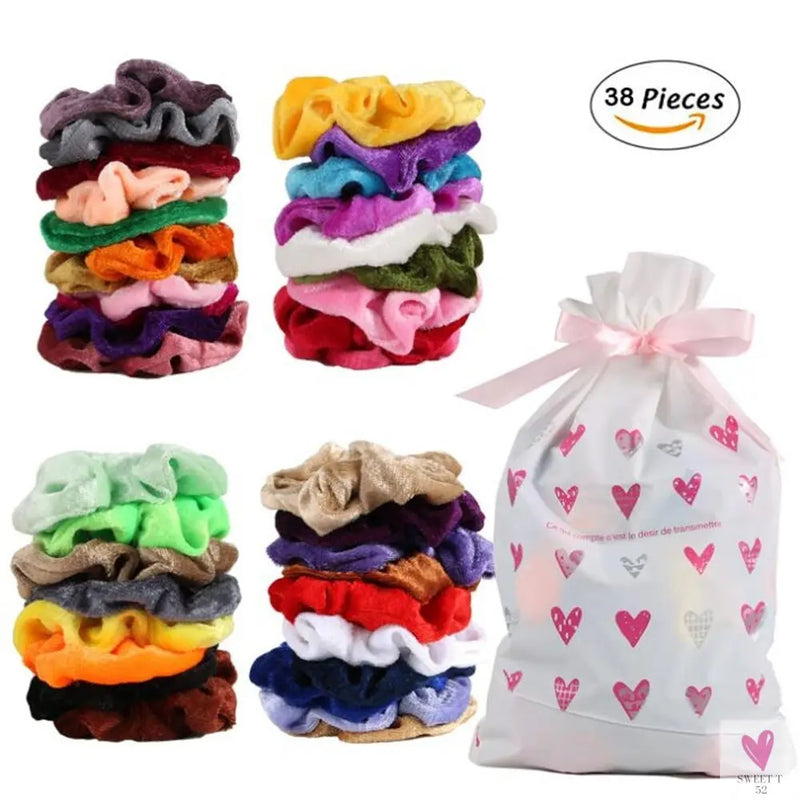 1 to 50 Color Vintage Hair Scrunchies Pack - Stretchy Velvet Scrunchy Elastic Hair Bands for Girls