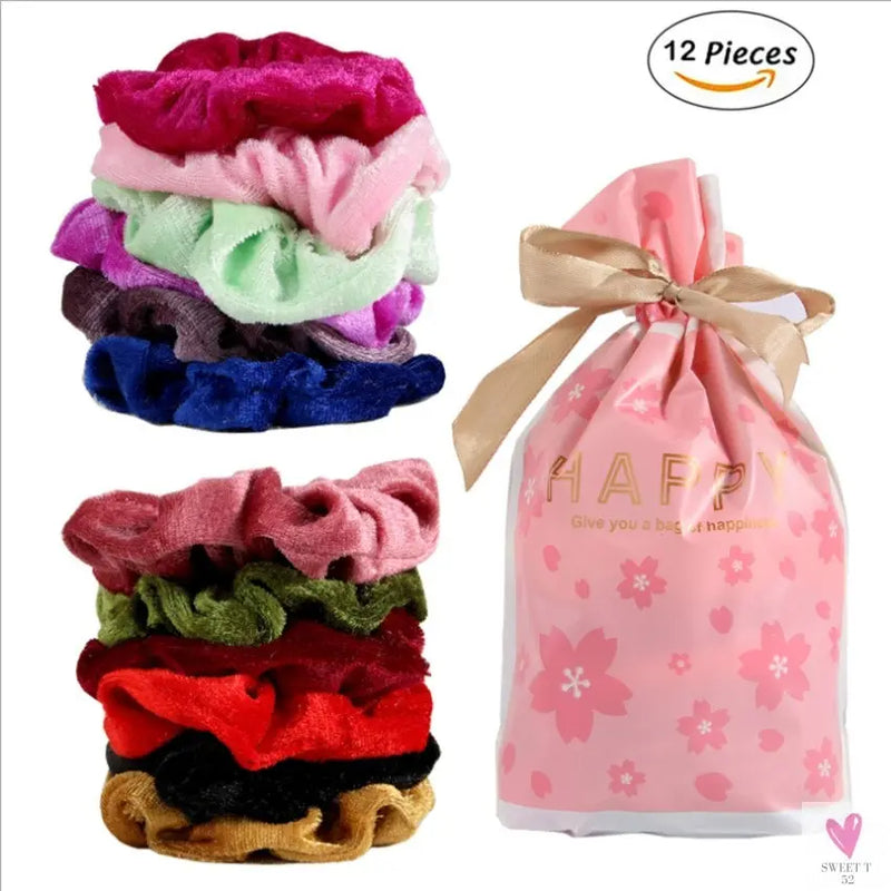 1 to 50 Color Vintage Hair Scrunchies Pack - Stretchy Velvet Scrunchy Elastic Hair Bands for Girls