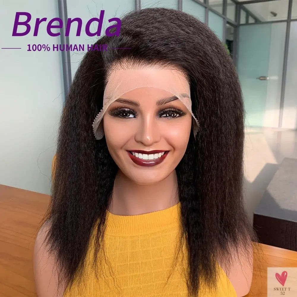 13x4 Lace Frontal Wig for Women and Girls, Pre Plucked Yaki Brazilian Remy Kinky Straight Human Hair Wigs, Glueless