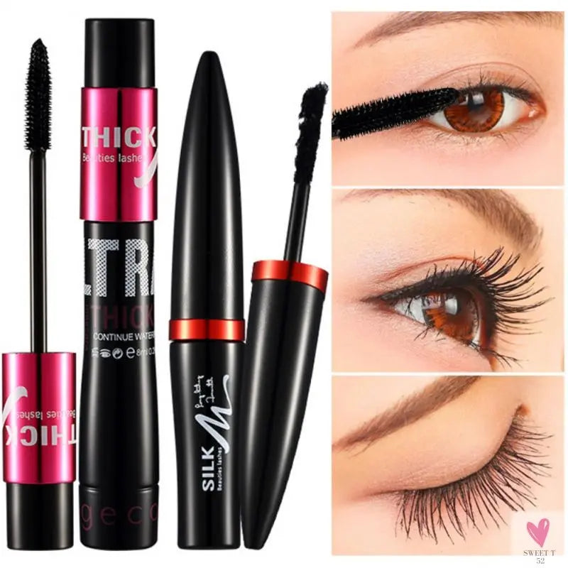 2 in 1 Waterproof Mascara - 4D Silk Fiber Eyelash Lengthening, Natural Eye Lashes for Women and Girls