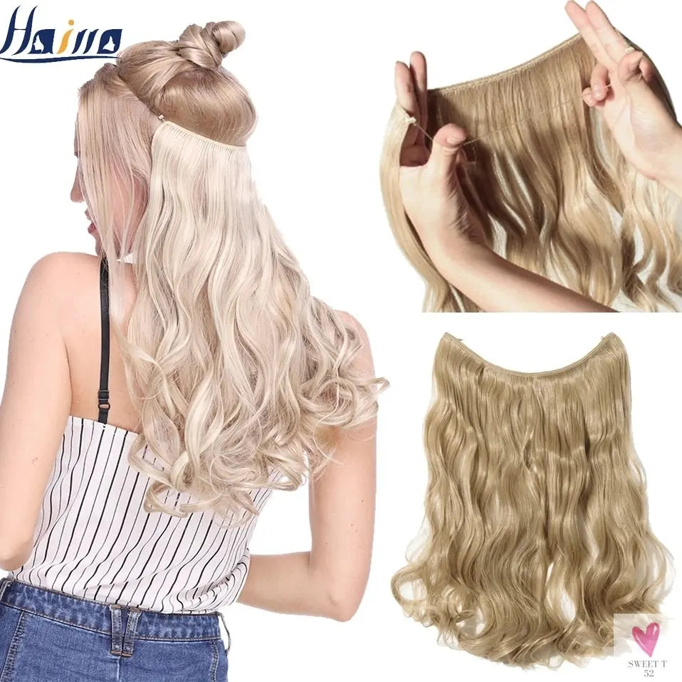20 inch long synthetic Invisible Wire Clip-In One Piece Hair Extensions, 60 Colors, False Hairpieces For Women and Girls (Cn)
