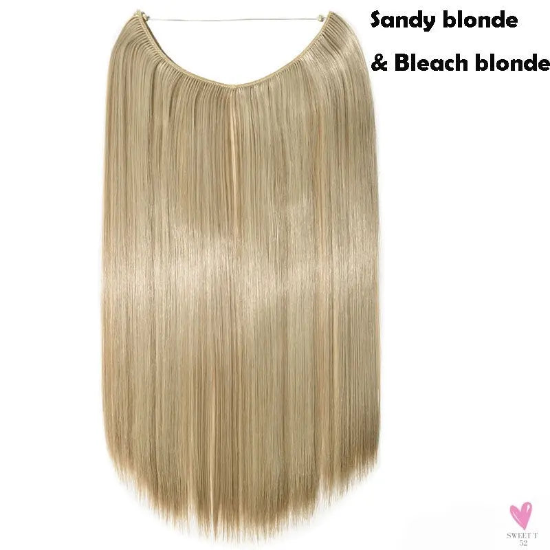 20 inch long synthetic Invisible Wire Clip-In One Piece Hair Extensions, 60 Colors, False Hairpieces For Women and Girls (Cn)