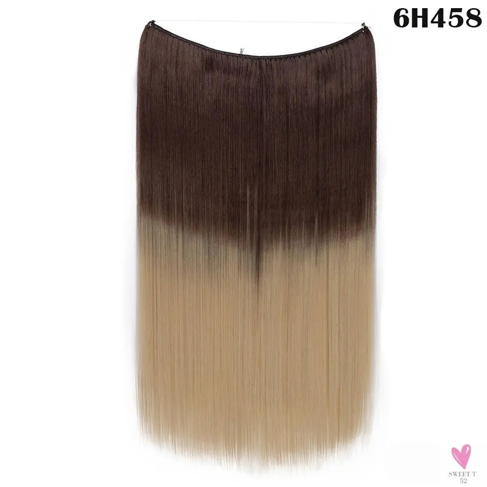 20 inch long synthetic Invisible Wire Clip-In One Piece Hair Extensions, 60 Colors, False Hairpieces For Women and Girls (Cn)