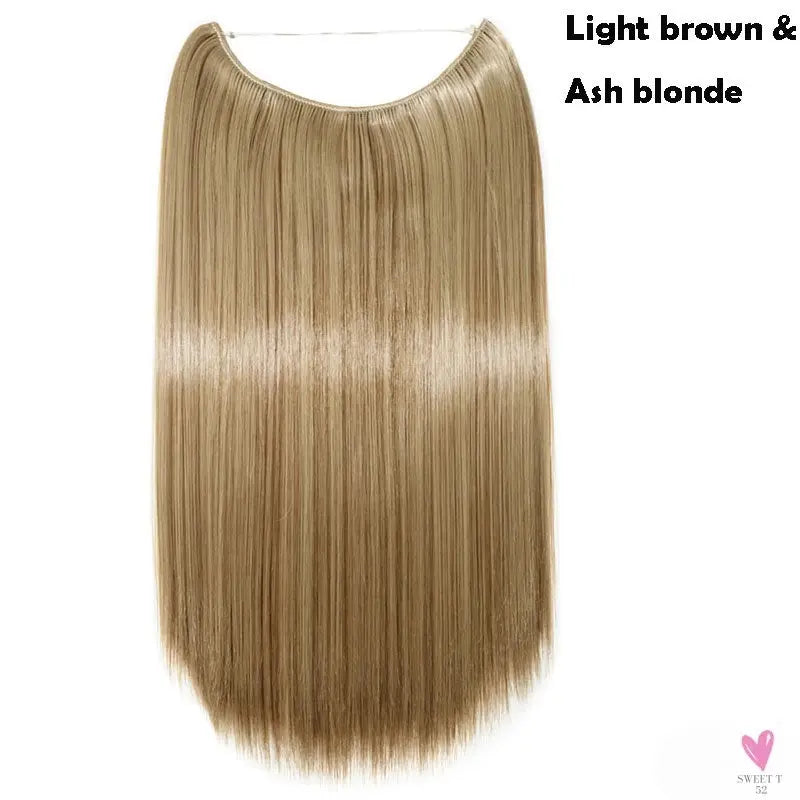 20 inch long synthetic Invisible Wire Clip-In One Piece Hair Extensions, 60 Colors, False Hairpieces For Women and Girls (Cn)