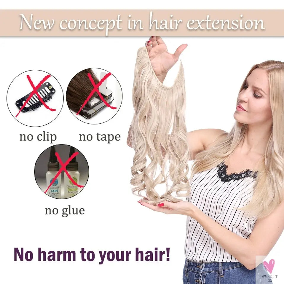 20 inch long synthetic Invisible Wire Clip-In One Piece Hair Extensions, 60 Colors, False Hairpieces For Women and Girls (Cn)