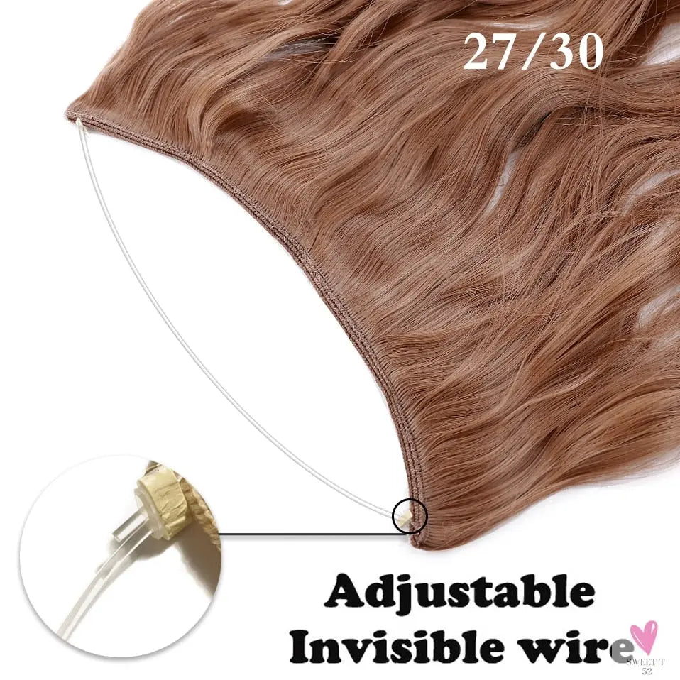 20 inch long synthetic Invisible Wire Clip-In One Piece Hair Extensions, 60 Colors, False Hairpieces For Women and Girls (Cn)