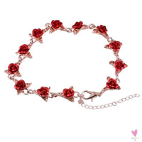 22 cm. Rose Gold Chain Link Romantic Bracelet for Women and Girls - Red Enamel Rose Jewelry - Valentine For Lovers