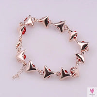 22 cm. Rose Gold Chain Link Romantic Bracelet for Women and Girls - Red Enamel Rose Jewelry - Valentine For Lovers