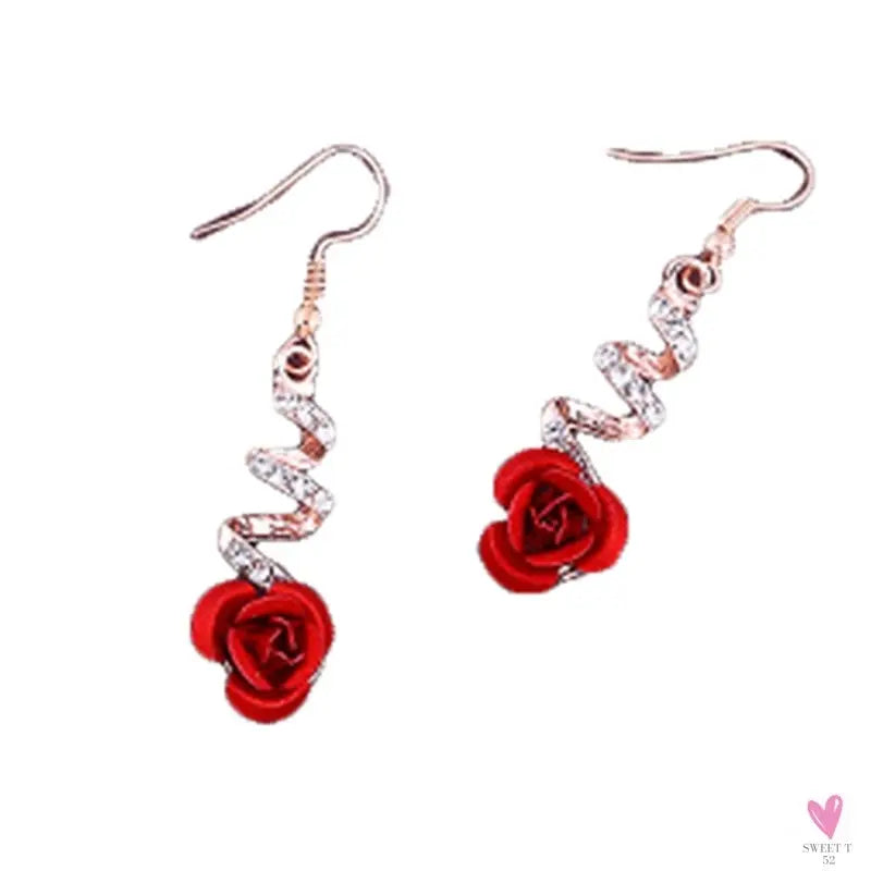 22 cm. Rose Gold Chain Link Romantic Bracelet for Women and Girls - Red Enamel Rose Jewelry - Valentine For Lovers