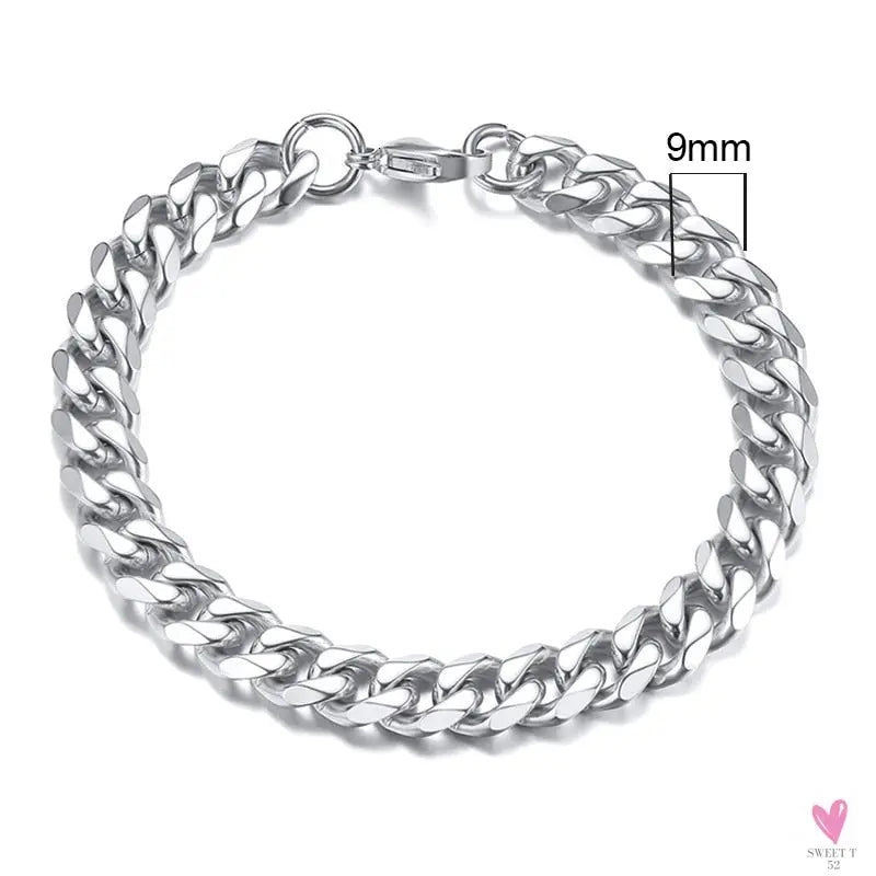 5 - 11 mm Chunky Miami Club Chain Bracelet for Men, Stainless Steel Cuban Link Chain Wristband, Classic Punk Heavy Metal Jewelry
