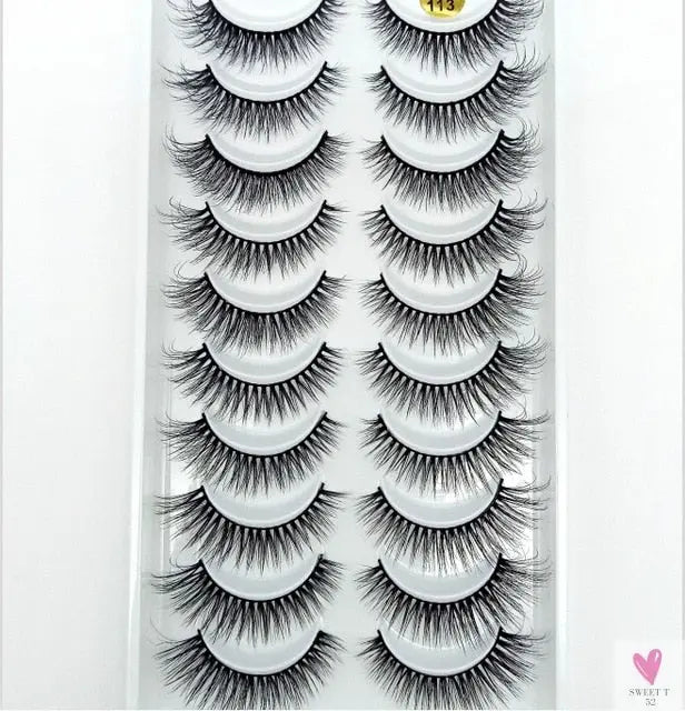 3/5/10 Pairs 3-D Handmade False Eyelashes, Strip Lashes 1 to 1.5 cm for Women and Girls