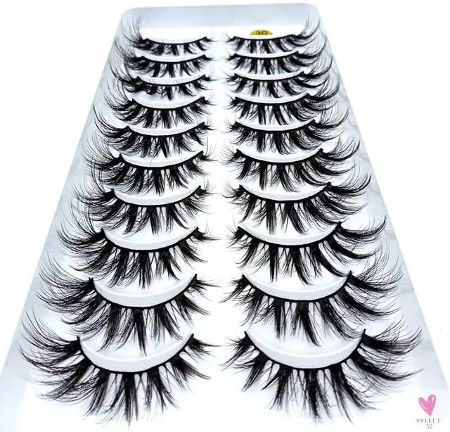 3/5/10 Pairs 3-D Handmade False Eyelashes, Strip Lashes 1 to 1.5 cm for Women and Girls