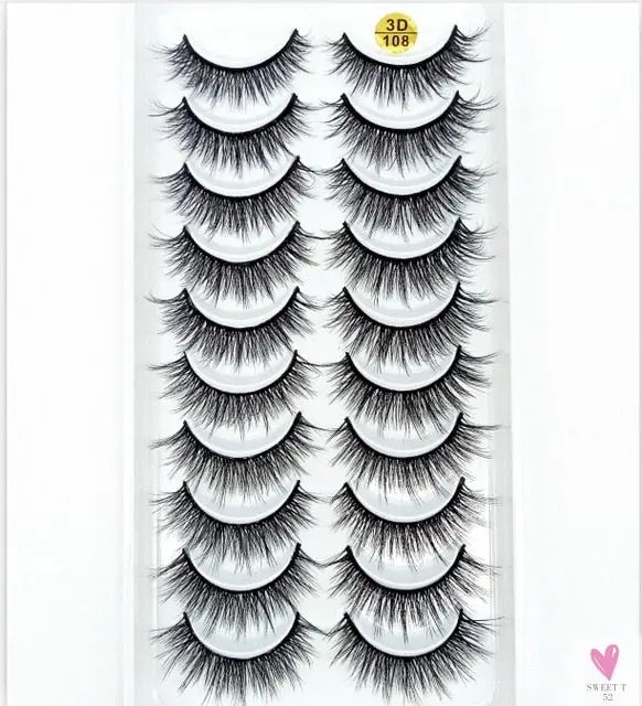 3/5/10 Pairs 3-D Handmade False Eyelashes, Strip Lashes 1 to 1.5 cm for Women and Girls