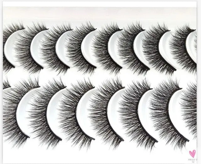 3/5/10 Pairs 3-D Handmade False Eyelashes, Strip Lashes 1 to 1.5 cm for Women and Girls