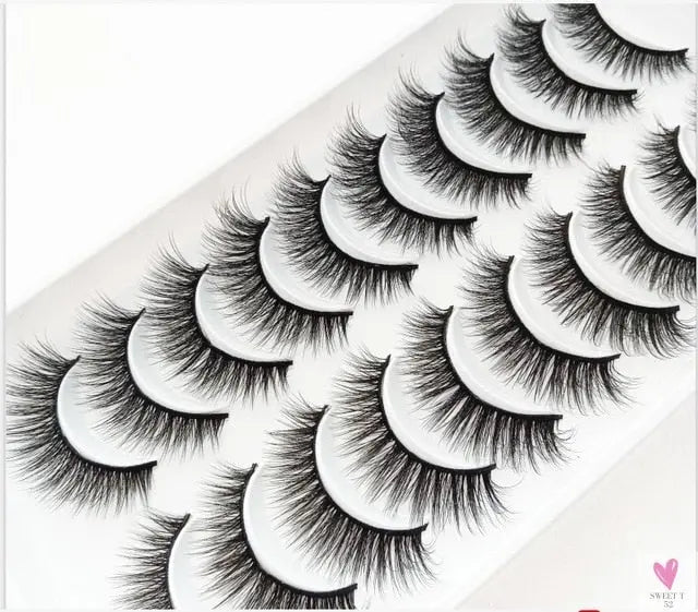 3/5/10 Pairs 3-D Handmade False Eyelashes, Strip Lashes 1 to 1.5 cm for Women and Girls