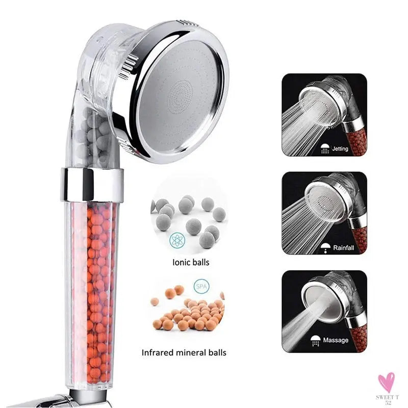 3 Mode Bath Shower, Adjustable Jetting Shower Head for Men & Women, High Pressure, Water Saving, Bathroom Anion Filter, Shower SPA Nozzle
