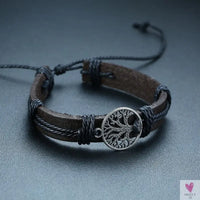 4 Pcs Set Braided Wrap Leather Bracelets for Men - Vintage, Life Tree, Rudder Charm, Wood Beads Wrist Wear