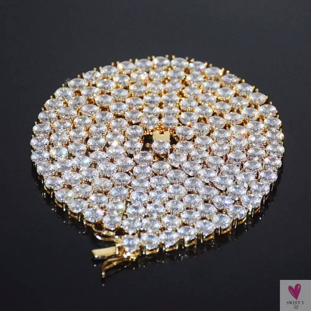 4mm, 5mm, 6mm 1 Row Diamond Tennis Chain Link Zircon Necklace - Hip Hop Jewelry, Silver Color, for Men