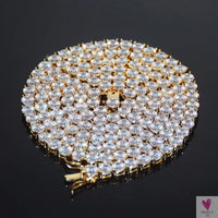 4mm, 5mm, 6mm 1 Row Diamond Tennis Chain Link Zircon Necklace - Hip Hop Jewelry, Silver Color, for Men