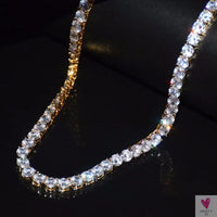 4mm, 5mm, 6mm 1 Row Diamond Tennis Chain Link Zircon Necklace - Hip Hop Jewelry, Silver Color, for Men