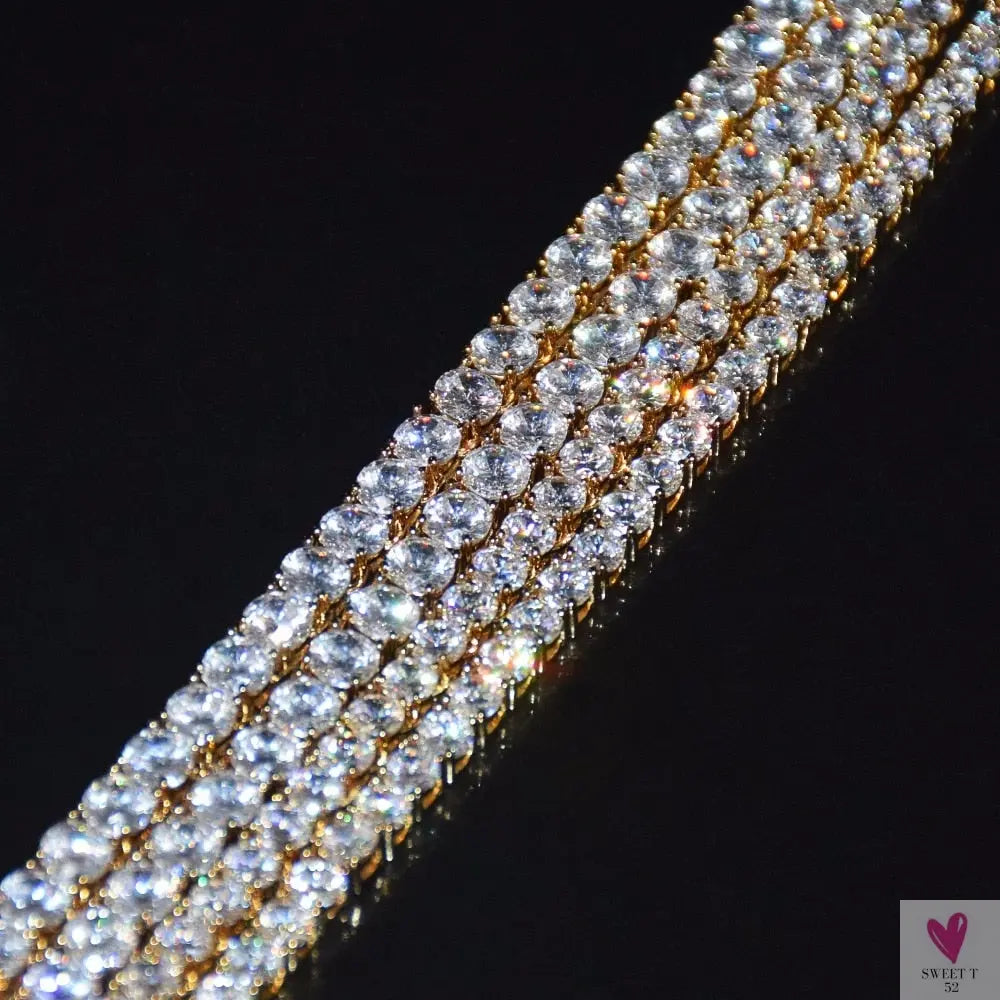 4mm, 5mm, 6mm 1 Row Diamond Tennis Chain Link Zircon Necklace - Hip Hop Jewelry, Silver Color, for Men