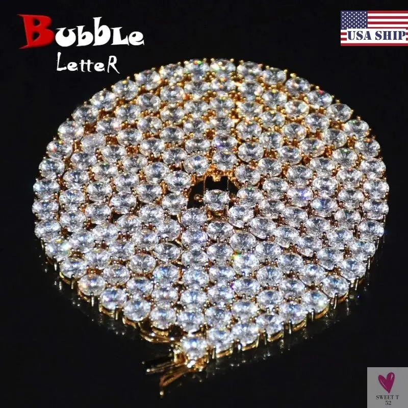 4mm, 5mm, 6mm 1 Row Diamond Tennis Chain Link Zircon Necklace - Hip Hop Jewelry, Silver Color, for Men