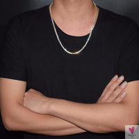 4mm, 5mm, 6mm 1 Row Diamond Tennis Chain Link Zircon Necklace - Hip Hop Jewelry, Silver Color, for Men