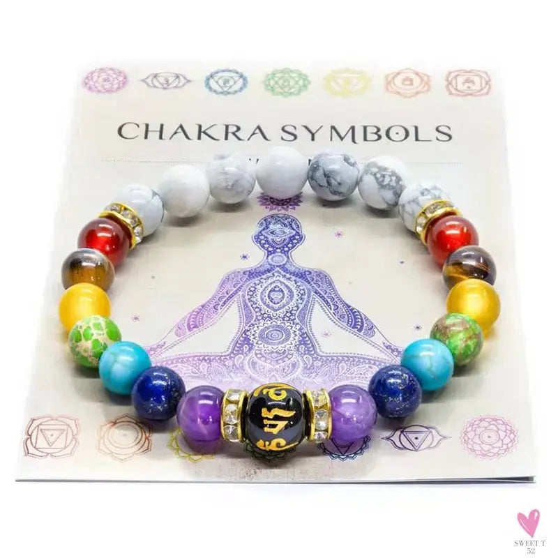 7 Chakra Bracelet with Meaning Card for Men/Women - Natural Crystal Yoga Meditation Bracelet