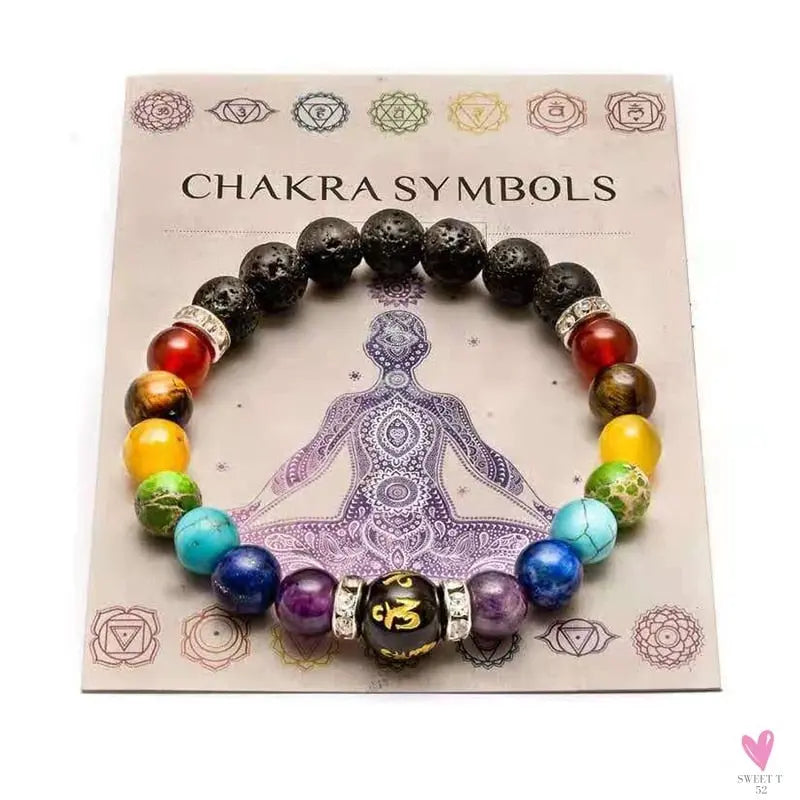 7 Chakra Bracelet with Meaning Card for Men/Women - Natural Crystal Yoga Meditation Bracelet