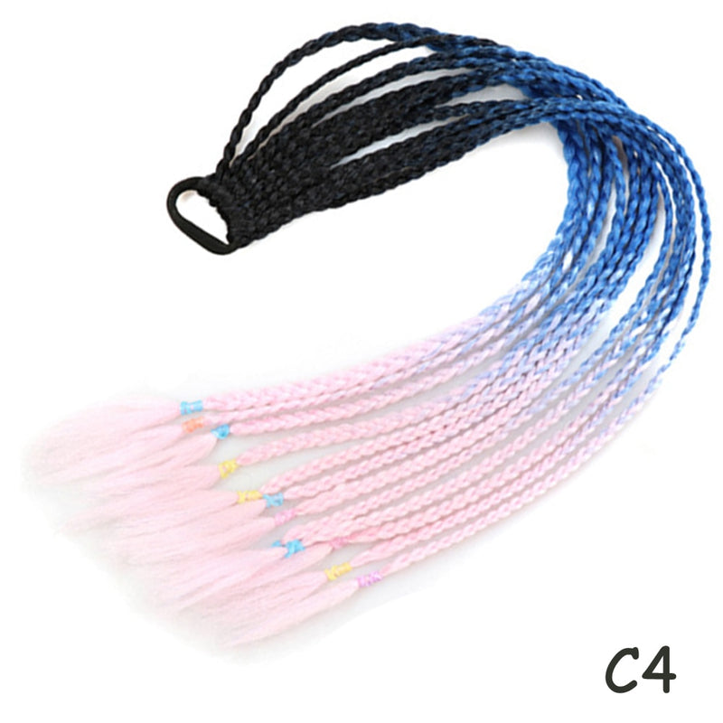 Synthetic Gradient Color Braided Ponytail - 60 CM Elastic Rubber Band Braiding Pony Tail Hair Extensions For Girls