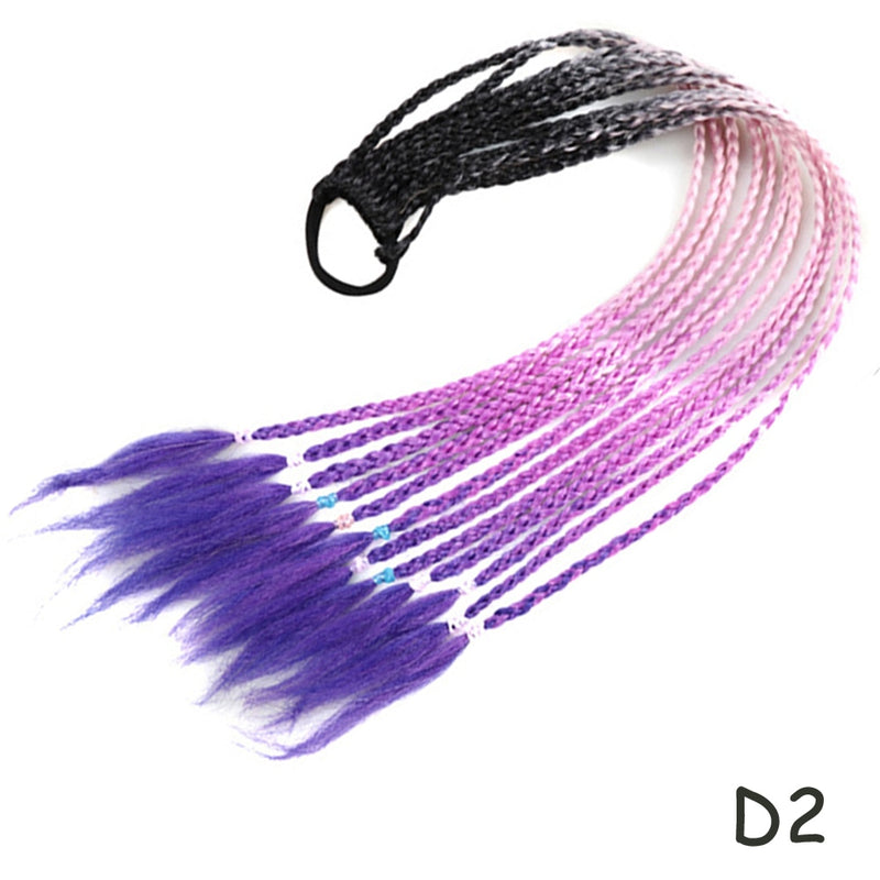 Synthetic Gradient Color Braided Ponytail - 60 CM Elastic Rubber Band Braiding Pony Tail Hair Extensions For Girls