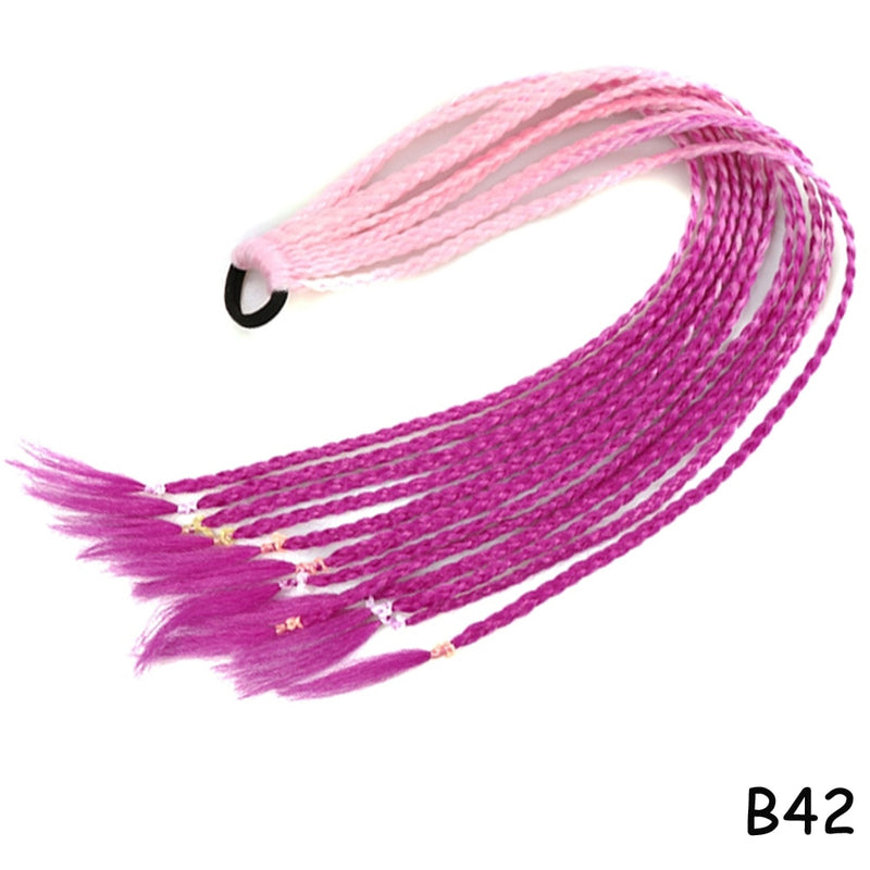 Synthetic Gradient Color Braided Ponytail - 60 CM Elastic Rubber Band Braiding Pony Tail Hair Extensions For Girls