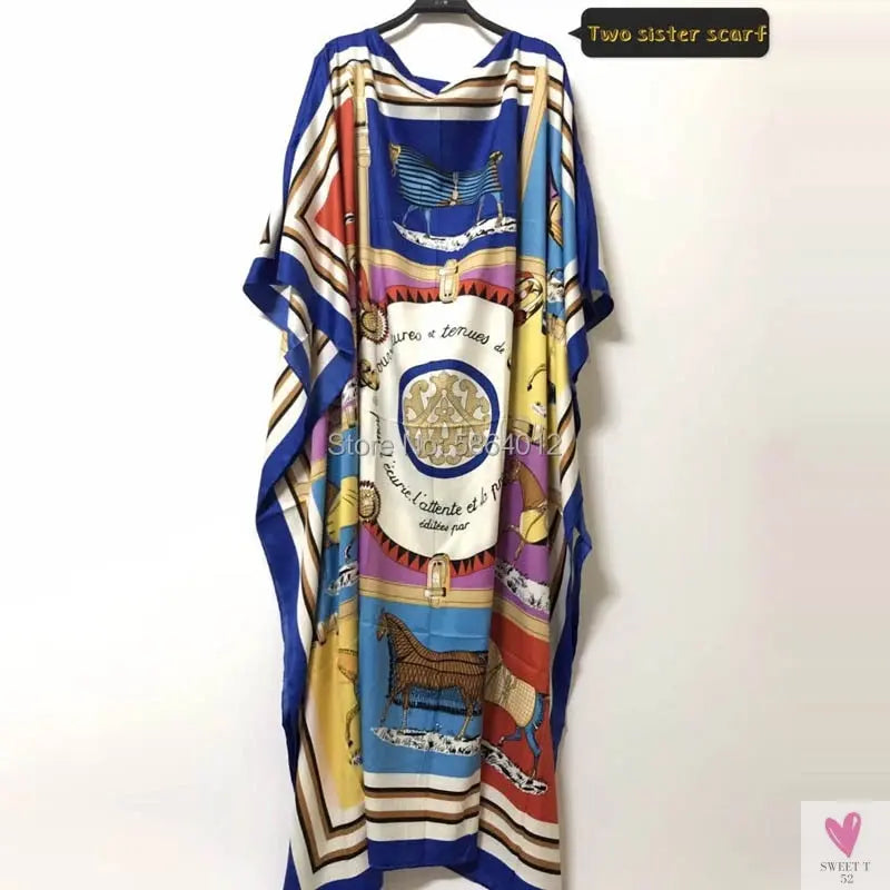 African Dashiki Dress for Women & Girls - Print Bohemia Silk Scarf Hijab, Loose Elegant Muslim Abaya Bazin Robe/Gowns
