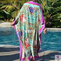 African Dashiki Dress for Women & Girls - Print Bohemia Silk Scarf Hijab, Loose Elegant Muslim Abaya Bazin Robe/Gowns