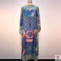 African Dashiki Dress for Women & Girls - Print Bohemia Silk Scarf Hijab, Loose Elegant Muslim Abaya Bazin Robe/Gowns
