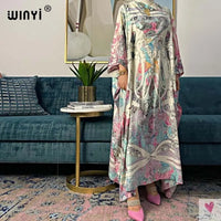 African Dashiki Dress for Women & Girls - Print Bohemia Silk Scarf Hijab, Loose Elegant Muslim Abaya Bazin Robe/Gowns