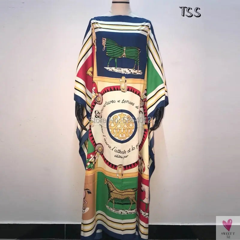 African Dashiki Dress for Women & Girls - Print Bohemia Silk Scarf Hijab, Loose Elegant Muslim Abaya Bazin Robe/Gowns