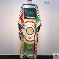 African Dashiki Dress for Women & Girls - Print Bohemia Silk Scarf Hijab, Loose Elegant Muslim Abaya Bazin Robe/Gowns