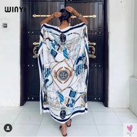 African Dashiki Dress for Women & Girls - Print Bohemia Silk Scarf Hijab, Loose Elegant Muslim Abaya Bazin Robe/Gowns