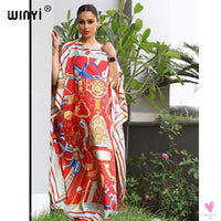 African Dashiki Dress for Women & Girls - Print Bohemia Silk Scarf Hijab, Loose Elegant Muslim Abaya Bazin Robe/Gowns