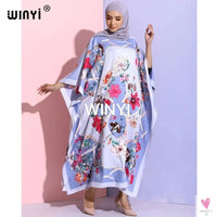 African Dashiki Dress for Women & Girls - Print Bohemia Silk Scarf Hijab, Loose Elegant Muslim Abaya Bazin Robe/Gowns