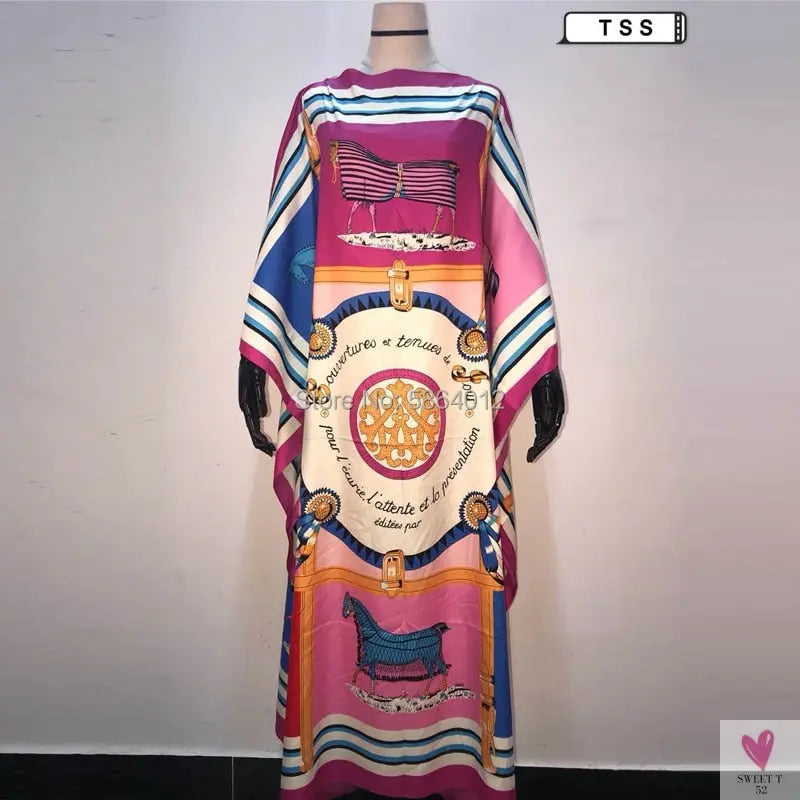 African Dashiki Dress for Women & Girls - Print Bohemia Silk Scarf Hijab, Loose Elegant Muslim Abaya Bazin Robe/Gowns