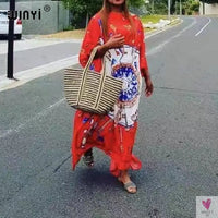 African Dashiki Dress for Women & Girls - Print Bohemia Silk Scarf Hijab, Loose Elegant Muslim Abaya Bazin Robe/Gowns